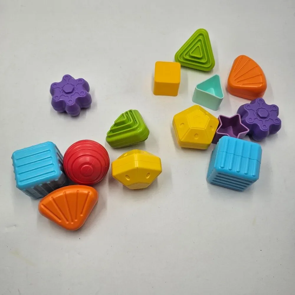 Sensory Shape Sorter Toy Lot 2 Elastic Band Cube Bin Textured Blocks Montessori